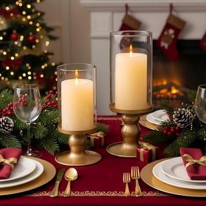 4Pcs Hurricane Candle <b>Holder</b> for Pillar Candles, Gold Candle <b>Holders</b> with Clear <b>Glass</b> Sleeve for Table Centerpieces - Product Image 4