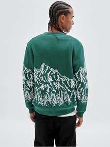 เสื้อคาร์ดิแกนผู้ชายแบบครอป แบรนด์ Nanteng Custom Wholesale รุ่นใหม่ล่าสุด ผ้าฝ้าย 100% ลายภูเขาแบบนามธรรม ชายเสื้อแบบริบ ติดกระดุม - Product Image 2