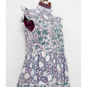 Robe Courte d'Été Imprimée Florale Coupe Trapèze Col Rond Manches Courtes en Coton Biologique Tricoté Confortable avec Boutons Style Décontracté Plage Indienne - Product Image 4