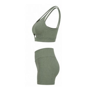 Ensemble de sport côtelé sans couture style frais pour femme – Tissu extensible côtelé léger et élégant – Ensemble deux pièces de sport - Product Image 6