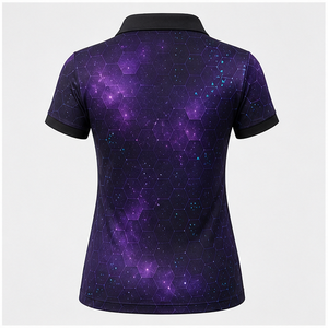 เสื้อโปโลผู้หญิงลายรังผึ้งสีม่วงกาแล็กซี่แบบกำหนดเอง แห้งเร็ว ระบายอากาศได้ดี แขนสั้น ชุดยูนิฟอร์มทีมกอล์ฟ WPS-0805 - Product Image 3