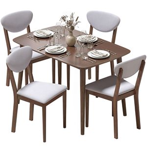 Set Tavolo da Pranzo di Lusso Stile Mid-Century Moderno per 4 Persone, Tavolo e Sedie Grigio Chiaro per Cucina e Soggiorno - Product Image 1