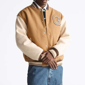 แจ็คเก็ตหนังวูลคุณภาพสูงสำหรับผู้ชาย สไตล์วาร์ซิตี้ ปักลายตัวอักษรด้านหน้า หนังฟอกสีสำหรับเบสบอล เลตเตอร์แมน - Product Image 3