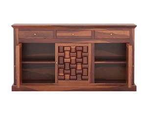 Indian Rosewood Checkered Door Credenza Wooden Dining Room Storage Console Table Pindel Handicraft - Product Image 3