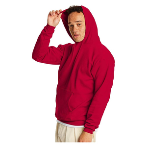 Sweat-shirt à capuche rouge pour homme, coupe classique, en molleton de coton, couleur unie, avec poche, pour l'automne - Product Image 4