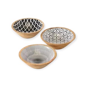 Juego de Tazones de Madera Hechos a Mano con Diseño de Esmalte Teñido con Índigo para Comedor Rústico y Decoración de Mesa (Trio) - Product Image 3