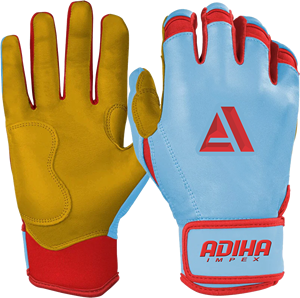 Wholesale Leather Baseball Batting <b>Gloves</b> Sky Blue <b>Red</b> Short Cuff Anti-Slip Hook Loop Closure High Quality Customizable Adiha - Product Image 4