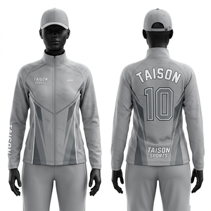Womens Soccer Training <b>Jacket</b> 300 GSM Interlock Polyester Spandex <b>Grey</b> Contrast Side Panels Printed Embroidered Custom Team Logo - Product Image 1