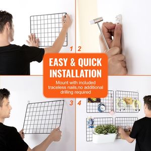 Set di 4 Pannelli a Griglia Metallica per Parete, Organizzatore per Esposizione Foto e Immagini, Sistema di Archiviazione a Parete per Casa e Ufficio - Product Image 5