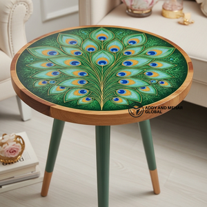 Designer Green Meena Pattern Wooden <b>Stool</b> – Artistic Round Side <b>Stool</b> for Modern Home Decor - Product Image 1
