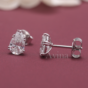 Boucles d'oreilles solitaires en diamant de culture certifié IGI, taille poire, en or blanc/rose et jaune 9 carats, avec fermoir poussoir - Product Image 3