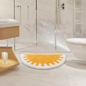 Tapis de bain en coton demi-cercle avec motif soleil, dos antidérapant en caoutchouc, design fantaisie en peluche épaisse pour usage domestique - Product Image 2