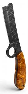 Couteau à découper noir forgé artisanal avec trou de sécurité pour le doigt et manche en résine jaune doré pour la viande - Product Image 4