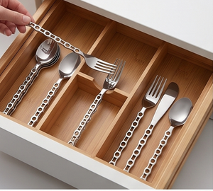 Elegant Stainless Steel Cutlery Set With Chain Handle Design Minimalist Style For Home Kitchen <b>Camping</b> And Restaurant Use - Product Image 3