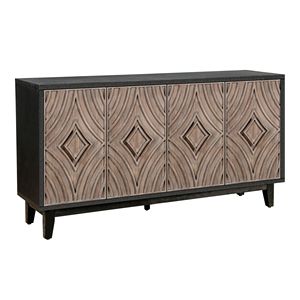 Credenza Buffet in Legno Massello Stile Mid-Century da 60 Pollici con 4 Motivi a Diamante Convessi per Cucina - Product Image 5