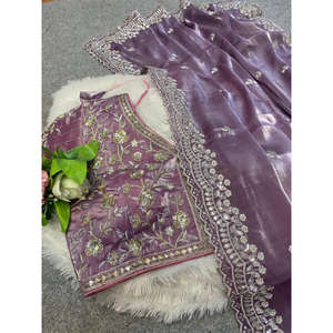 Sarees de Seda Suave Pura con un Increíble Bordado de Lentejuelas de 3 mm, Hechos en India, para Bodas, de la Marca Fabzne - Product Image 1