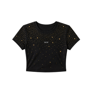T-shirt décontracté d'été pour femme, style jeune et tendance, orné de strass, design personnalisé entièrement recouvert de pierres, OEM, polyvalent - Product Image 2