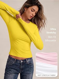 T-shirt en polyester tricoté jaune à manches courtes pour femme, coupe classique, col en V, couleur unie, décontracté, respirant, écologique, toile, printemps-été - Product Image 2
