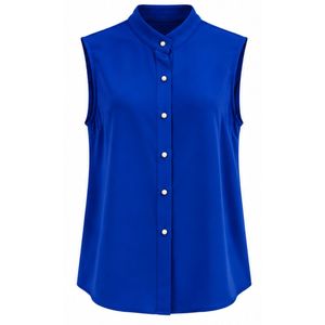 Chemisier élégant sans manches pour femme avec nœud et boutons perlés, haut à col noué orné de perles, chemise décontractée de bureau, vente en gros personnalisée pour femmes - Product Image 1