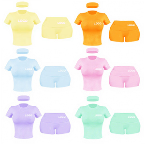 Ensembles d'été 2026 pour femmes avec bandeau, logo personnalisé, en coton, pour la détente, ensemble décontracté de shorts et t-shirt 2 pièces - Product Image 3