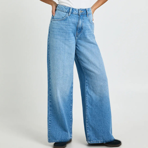 Jeans décontractés droits en denim pour femme, taille mi-haute, extensibles, avec nœud, fournisseur direct d'usine, production export - Product Image 6