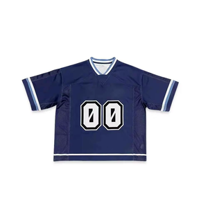 Camiseta de algodón 100% de calidad premium para hombre, estilo streetwear con hombros caídos, corte holgado y malla tipo jersey de fútbol americano. - Product Image 1