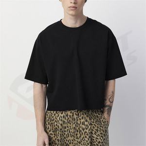 T-shirt décontracté en coton tricoté, coupe courte et déchirée, avec logo personnalisé, grammage lourd 280 g/m², coupe carrée, 100 % coton, pour hommes, de marque - Product Image 4