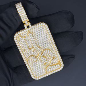 Custom Square Card Letter <b>Name</b> Pendants for Men Hip Hop Rock Rapper <b>Necklace</b> <b>Solid</b> Back Micro Pave Moissanite Customized Jewelry - Product Image 6