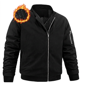 Men's Winter <b>Jacket</b> Full Zipper Stand Collar Thick <b>Fleece</b> <b>Lined</b> Heated Casual Outerwear Solid Color Polyester Wadding - Product Image 5