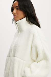 Veste Sherpa pour femme, chaude en polaire, coupe oversize, décontractée, entièrement zippée, col montant, personnalisable OEM, vente en gros, vêtement d'extérieur tendance - Product Image 3