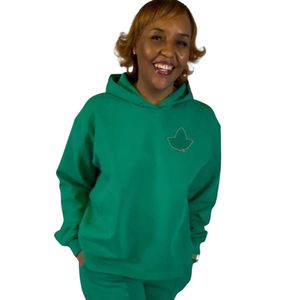 Sweat à capuche vert Ivy pour femme, pull décontracté avec détails brodés, sweat-shirt doux, vêtements de streetwear tendance - Product Image 1