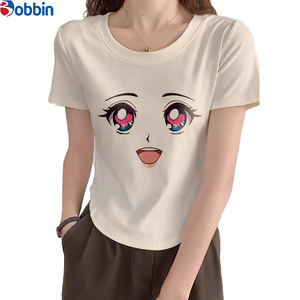 Camiseta Personalizada de Alta Calidad para Mujer, Camisetas Bonitas de Verano, Top Corto de Punto con Estampado, Camiseta Holgada de Manga Corta y Transpirable - Product Image 2