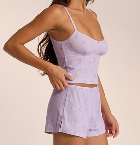 Women's Cute Breathable Knitted Eco-Friendly Smooth Pink Character Print <b>Short</b> Sleeve Pajama Set Front Turn-down Collar Elastic - Product Image 5