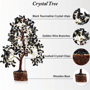 Arbre de Vie en Cristal de Tourmaline Noire en Gros avec Fil Doré, Pierres de Guérison, Décoration d'Intérieur - Product Image 2