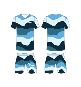 Conjunto de Camiseta de Fútbol Sublimada para Hombre, Cuello en V, Manga Corta, Absorbe la Humedad, Ajuste Atlético, Patrón de Camuflaje Azul, Venta al Por Mayor - Product Image 1
