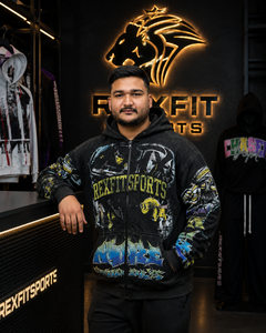 REXFITSPORTS 2026 Custom <b>Black</b> Full Zip Graphic <b>Hoodie</b> 280–300 GSM Cotton Polyester Fleece All Over Print Streetwear <b>Hoodie</b> - Product Image 5