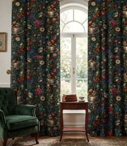 Cortinas de terciopelo o opacas con diseño de animales y tazas de té, cada panel con diseño Art Nouveau, cortinas para ventana con patrón decorativo caprichoso y térmico - Product Image 3
