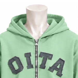 Sweat-shirt à capuche zippé vert menthe pour homme, avec patch lettres en chenille, en molleton épais, coupe oversize, style streetwear, avec poches kangourou - Product Image 3