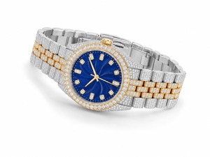 Reloj de Diamantes Unisex de Lujo, Caja de Acero Inoxidable, Esfera Azul, Movimiento de Cuarzo Analógico, Cierre Desplegable de Cristal, 44 mm, Estilo Buceo - Product Image 1