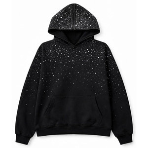Ensemble de survêtement en molleton de coton avec strass, logo personnalisé, sweat à capuche zippé, pantalon baggy, ensemble de survêtement délavé à l'acide, tenue de sport complète - Product Image 1
