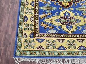 Oushak Rug Modern Custom Area Rug Abstract Pattern Light Blue <b>Yellow</b> Turkish <b>Wool</b> Handmade PET Friendly Exercise Prayer Bedroom - Product Image 2