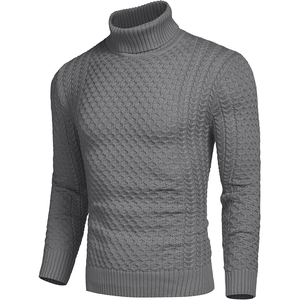 Pull à col roulé en tricot pour homme, couleur unie gris, manches longues, pull d'hiver, coupe classique, matière acrylique - Product Image 1