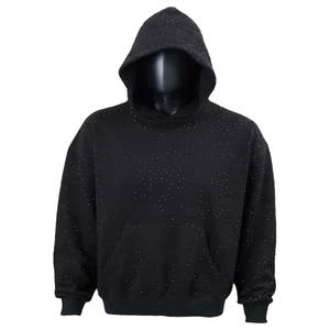 Ensemble 2 pièces streetwear vintage personnalisé : sweat à capuche et pantalon de jogging en coton délavé à l'acide pour homme avec strass - Product Image 1