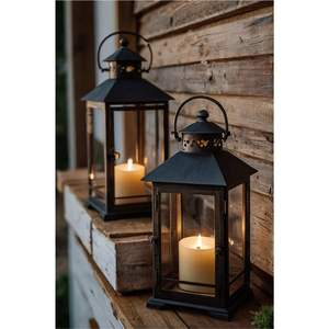 Lanterne décorative moderne en métal noir avec base en bois, support de bougie en forme d'arche pour la décoration intérieure et extérieure, centre de table de mariage - Product Image 3