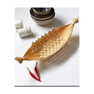 Cesta de comida en forma de barco de bambú tejida a mano, bandeja de servir de bambú, tamaño mini, la mejor calidad, artesanía de bandejas de bambú hechas a mano en Vietnam. - Product Image 3
