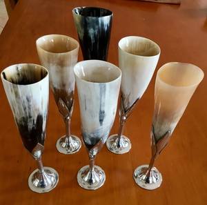 NEHA ENTERPRISES – Flûte à champagne en corne véritable faite à la main, verre à boire au toucher naturel, motif unique, tige décorative - Product Image 6
