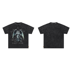 Oversized Rhinestone T <b>Shirt</b> High GSM 100% Cotton Graphic Printed DTF DTG Tee <b>Y2K</b> Streetwear Hip Hop Washed Fashion Unisex <b>Shirt</b> - Product Image 3