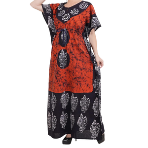 Robe en coton imprimé caftan Col en V Manches demi-évasées Longueur au sol Ourlet évasé Unisexe Soirée/Formelle Vintage A-Line Exportateur indien - Product Image 2