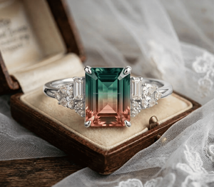 Bagues Vintage en Pierre Naturelle, Vente en Gros, Bagues Bicolores en Saphir Vert, Acier Inoxydable, Étanche, Bague Ouverte Tendance - Product Image 2