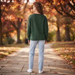 Sweat-shirt à col rond vert forêt pour femme, pull décontracté à manches longues, confortable, en polaire, vêtements de sport pour l'entraînement - Product Image 2